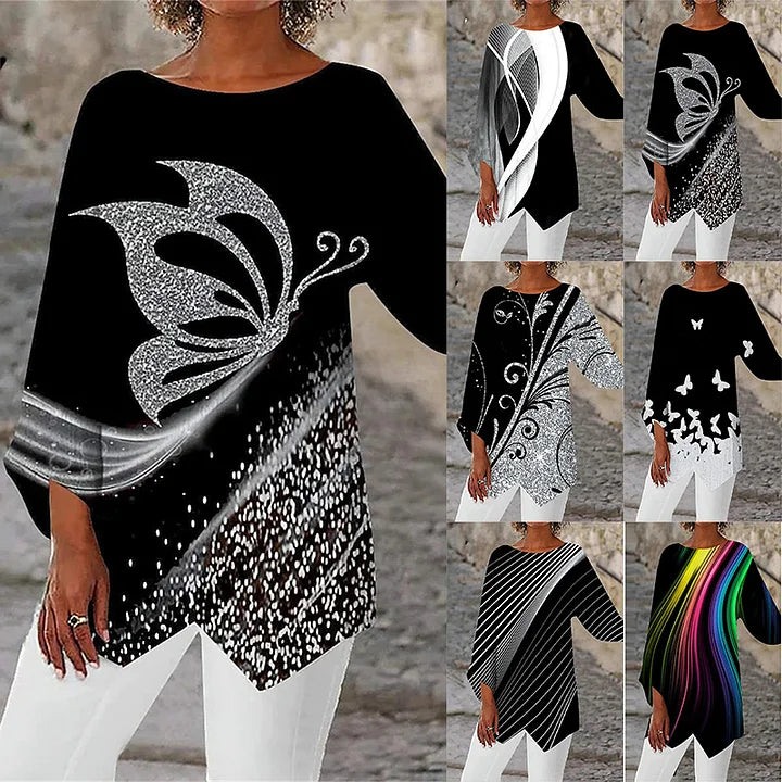 Round Neck And Long Sleeve Printed Shirt