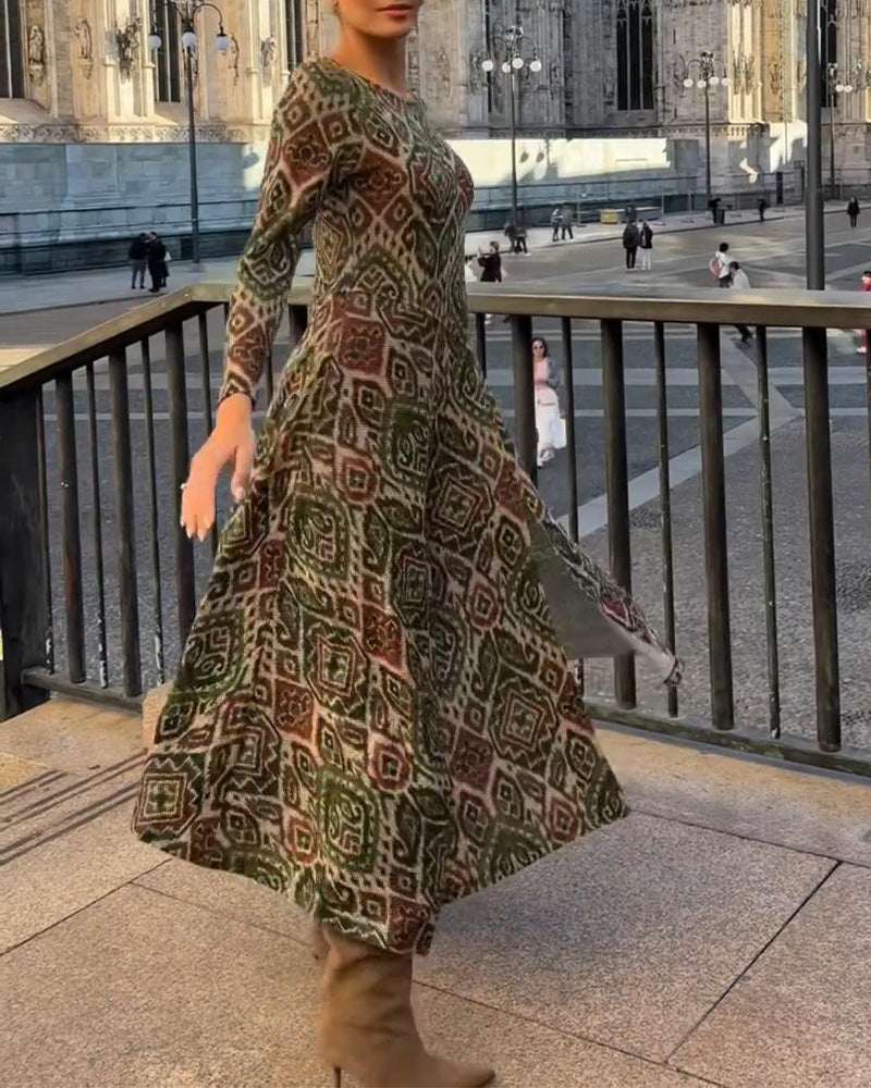 Fashionable Retro Printed Slit Dress