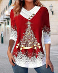 Asymmetric Collar Button Christmas Tree Top