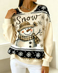 Long-Sleeved Snowman Print Sweatshirt