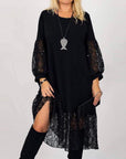 Round Neck Lace Patchwork Loose Dress