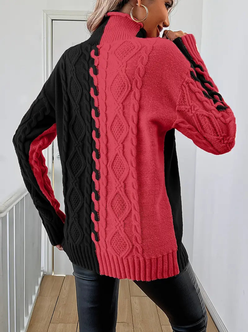 Elegant Striped Jumper With High Collar