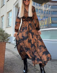 Lantern Sleeve Retro Print Dress