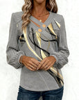 Striped Print Lantern Sleeve Top