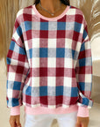 Round Neck Plaid Sweatshirt