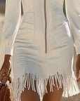 Zippered Collar And Fringed Hem Dress