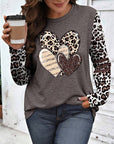Round Neck Leopard Print Long-Sleeved Top
