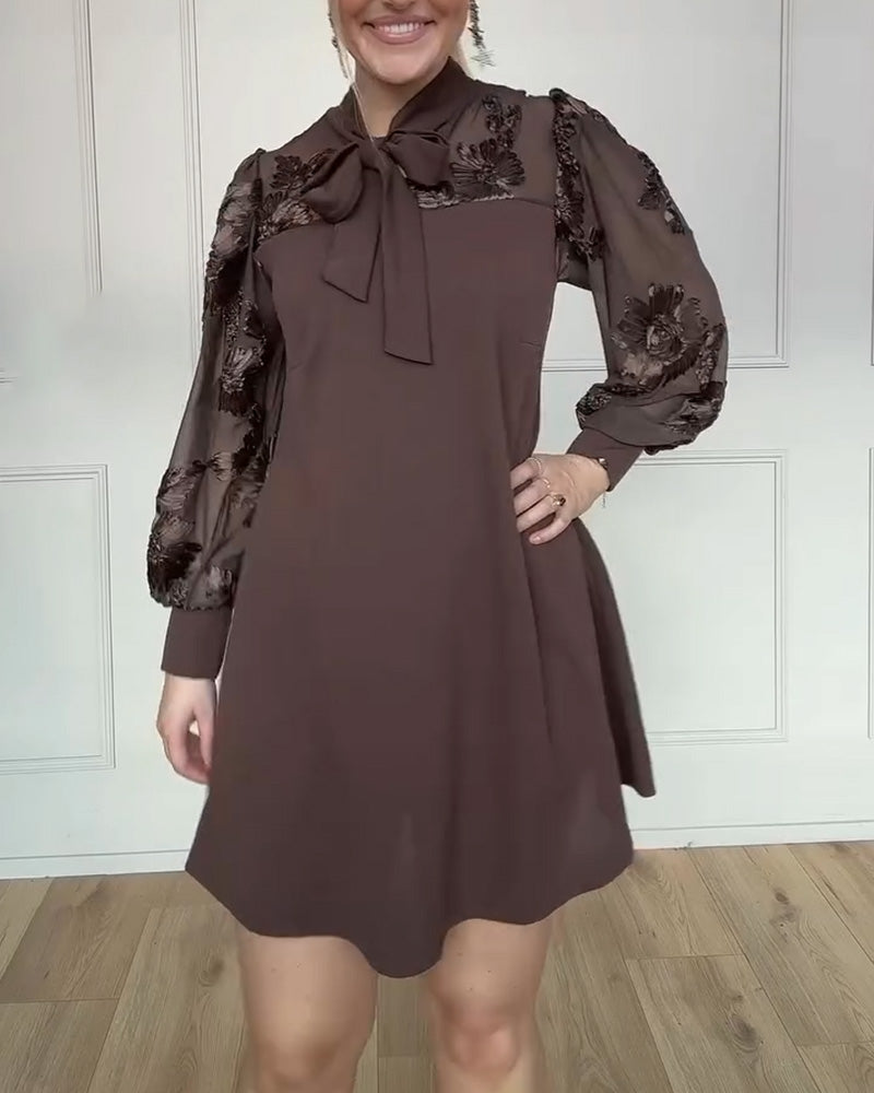 Long-Sleeved Tie-Up Bow Dress