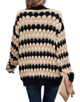 Women's Lantern Sleeve Open Front Striped Color Cardigan