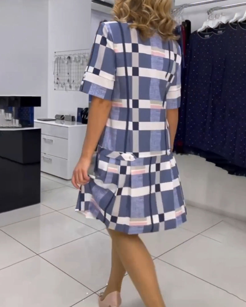 Round Neck Plaid Dress