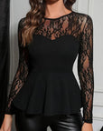 Fashionable Patchwork Lace Slim Fit T-Shirt