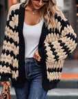 Women's Lantern Sleeve Open Front Striped Color Cardigan