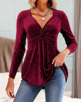 V-Neck Glitter Knot Design Top