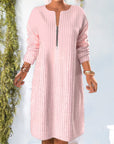 Solid Color Zipper Neck Dress