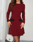 Long-Sleeved Houndstooth Print Dress