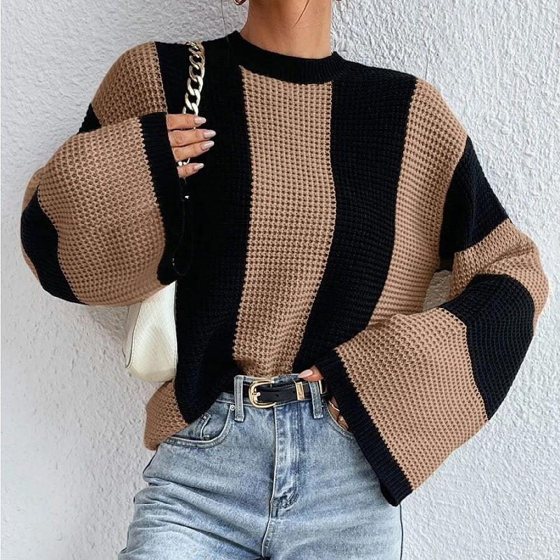 Women&#39;s Round Neck Long Sleeve Knitted Sweater