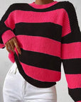 Women's Striped Long Sleeve Crew Neck Sweater
