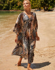 Coral Breeze Wrap Dress with Kimono Sleeves
