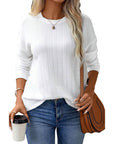 Casual Long Sleeve Round Neck Textured Knit Sweater