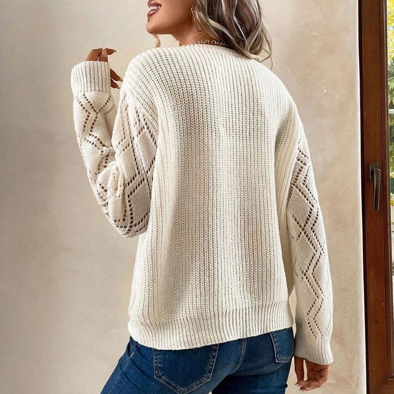 Women&#39;s V-neck Long Sleeve Knitted Sweater