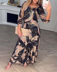 Elegant Three Quarter Sleeve Printed Waist Dress