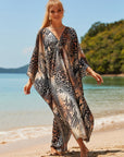Coral Breeze Wrap Dress with Kimono Sleeves