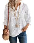 Loose Fit V-Neck Embroidered Top