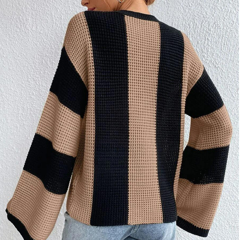 Women&#39;s Round Neck Long Sleeve Knitted Sweater