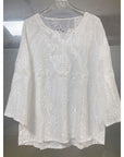 Loose Fit V-Neck Embroidered Top