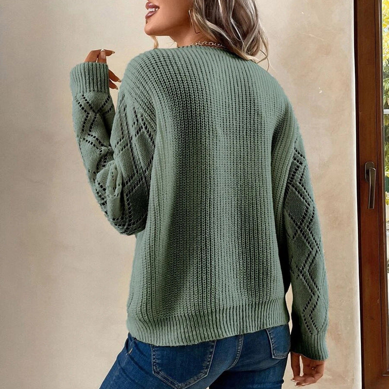 Women&#39;s V-neck Long Sleeve Knitted Sweater