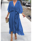 Tie Waist Batwing Long Dress