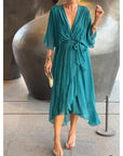 Tie Waist Batwing Long Dress