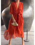 Tie Waist Batwing Long Dress