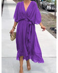Tie Waist Batwing Long Dress