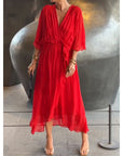 Tie Waist Batwing Long Dress