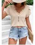 Lace Trim Knit Top with Soft Finish