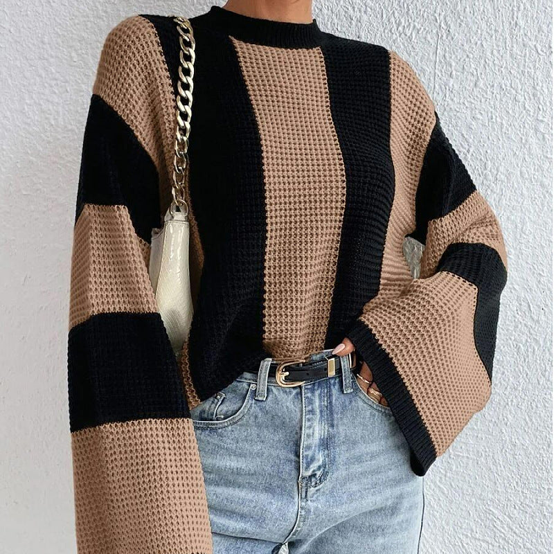 Women&#39;s Round Neck Long Sleeve Knitted Sweater