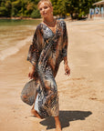 Coral Breeze Wrap Dress with Kimono Sleeves