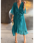 Tie Waist Batwing Long Dress
