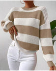 Women's Striped Long Sleeve Crew Neck Sweater