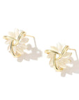 Gold Circle Earrings with Opal Petal