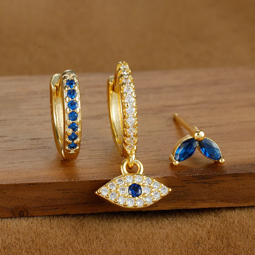 Sparkling Eye Earrings Trio with Zircon Shine