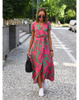 Casual Floral Wraparound Midi Dress