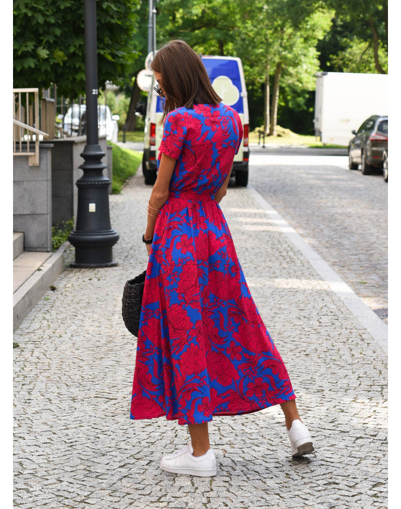 Casual Floral Wraparound Midi Dress