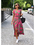 Casual Floral Wraparound Midi Dress