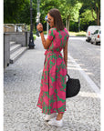 Casual Floral Wraparound Midi Dress