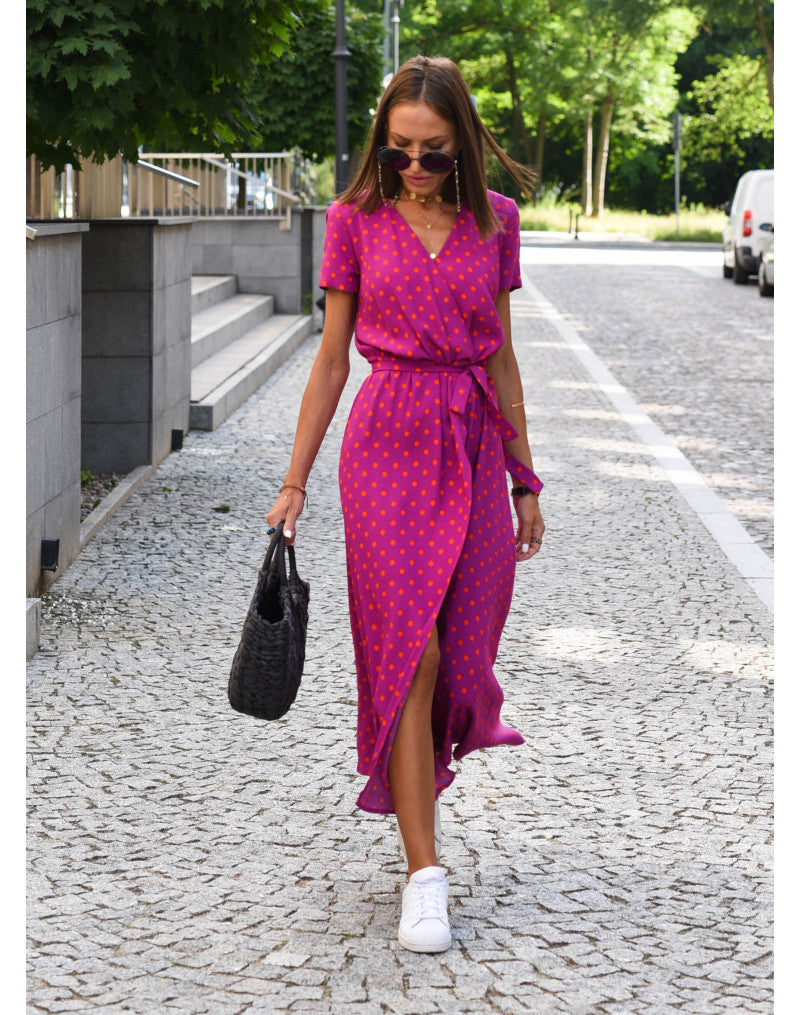 Casual Floral Wraparound Midi Dress