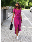 Casual Floral Wraparound Midi Dress