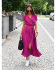 Casual Floral Wraparound Midi Dress