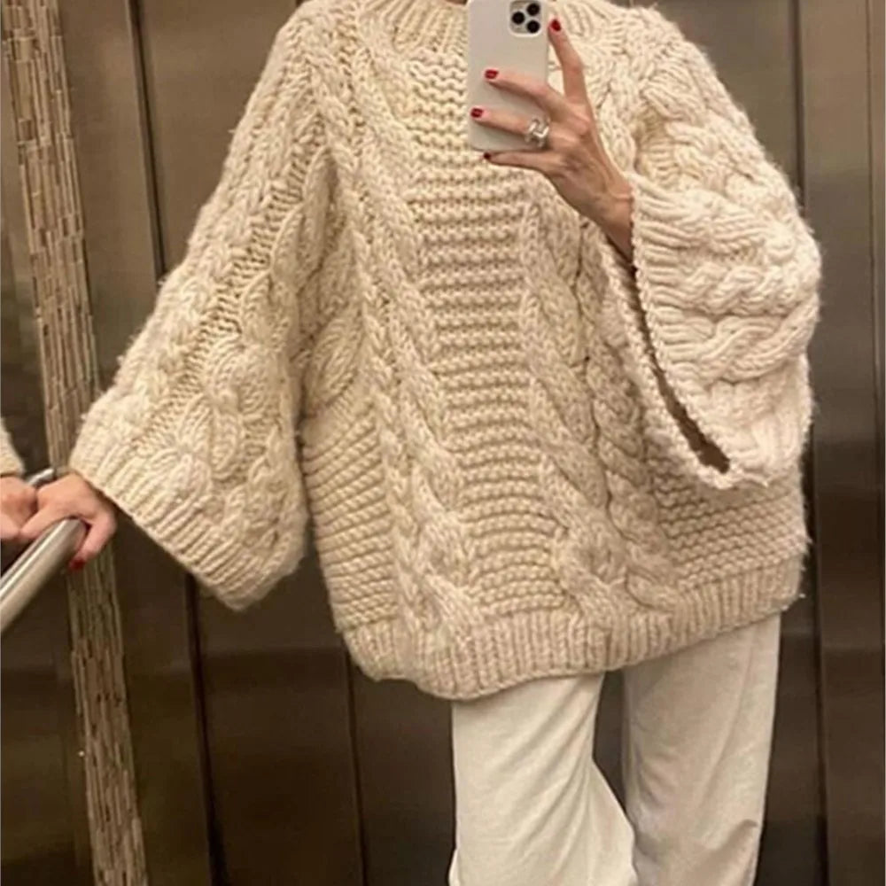 Casual Round Neck Thick Knit Sweater